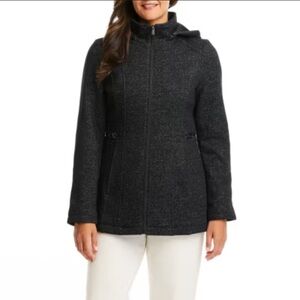 Liz Claiborne Women's Black Tweed Hooded Mid-weight Coat Jacket Size 2X